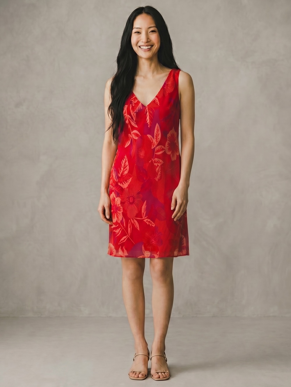 Jones New York 100% Silk Floral Slip Dress Pink Red Tropical Y2K Resort Size 6